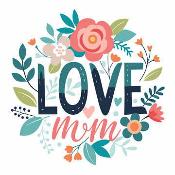 Happy mothers day calligraphy, floral text on white background