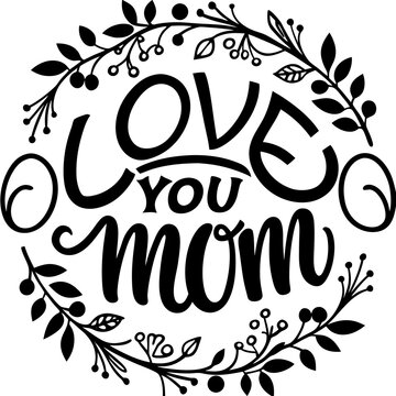 Happy mothers day calligraphy, floral text on white background