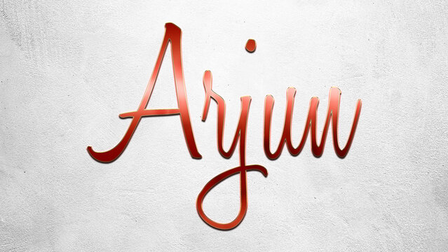 Red 3D text effect of Hindi name Arjun on silver background.