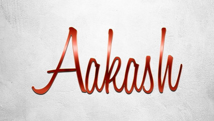 Fototapete - Red 3D text effect of Hindi name Aakash on silver background.
