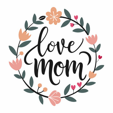 Happy mothers day calligraphy, floral text on white background