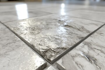 Poster - A close-up shot captures the texture and detail of marble tiles, highlighting the natural stone's unique veining and polished surface, emphasizing elegance and luxury.