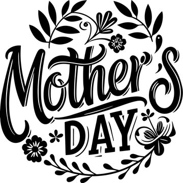 Happy mothers day calligraphy, floral text on white background