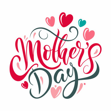Happy mothers day calligraphy, floral text on white background