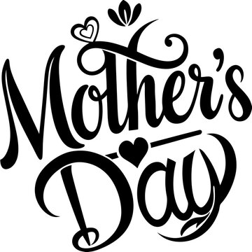 Happy mothers day calligraphy, floral text on white background