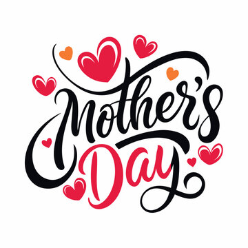 Happy mothers day calligraphy, floral text on white background