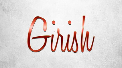 Fototapete - Red 3D text effect of Hindi name Girish on silver background.