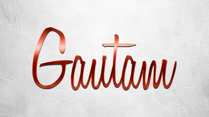 Fototapete - Red 3D text effect of Hindi name Gautam on silver background.
