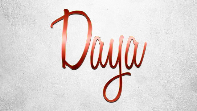 Red 3D text effect of Hindi name Daya on silver background.