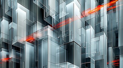Poster - Abstract digital composition of geometric shapes with vibrant streaks of light