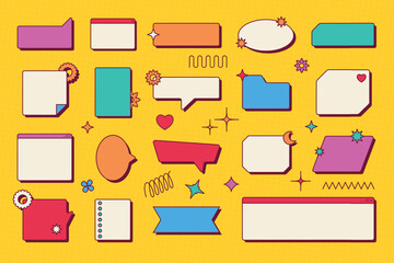 Poster - Windows frame box. Retro browser chat dialog. Computer interface. Message notification stickers for post dialogue or internet template. 90s UI design. Vector PC empty graphic border set