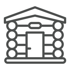 Poster - house with logs and door line icon, wooden house concept. vector graphics. bath building sign on whi