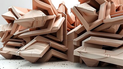 Leinwandbilder - Abstract composition of layered geometric shapes in neutral color