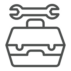 Aufkleber - Wrench and tools box line icon, repair service concept. Vector graphics. Mechanician toolbox sign on white background, outline style icon for mobile or web design.