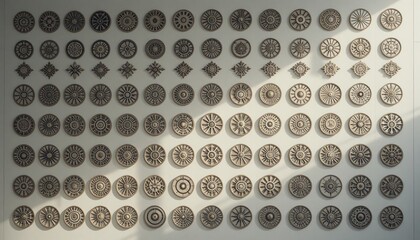 Poster - Intricate decorative patterns featuring diverse designs art exhibit decorative art indoor setting close-up view abstract aesthetics