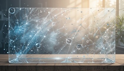 Poster - Dynamic abstract visualization of scientific concepts in a modern workspace digital art bright indoor environment close-up view for enhanced understanding