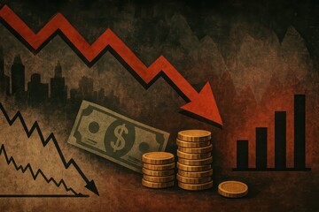 Poster - Business decline concept with graphs, money, and dark background