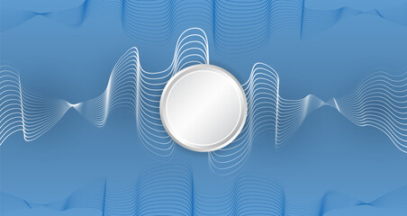 Fototapete - Great for design banner, presentation. Abstract futuristic background with smooth wavy lines and glowing elements. Elegant blue gradient creates a technological, digital and innovative atmosphere.