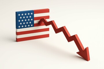 Poster - Economic Downturn Concept with American Flag and Red Arrow Symbol