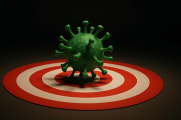 Poster - Green Virus Model on Red and White Target with Dark Background
