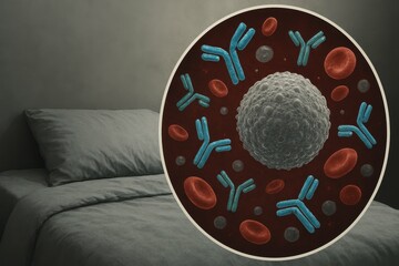 Poster - Immune System Illustration with Antibodies and Blood Cells on Bed