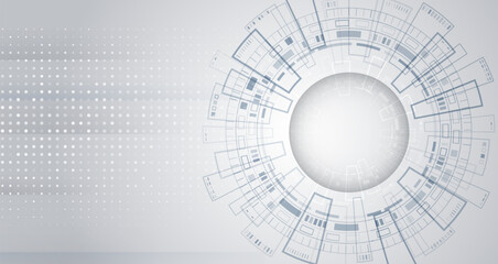 Poster - Internet communications, big data, digital technologies. High tech banner. Technological geometric background consisting of circles on a grey background.