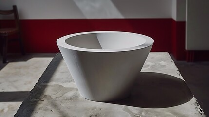Leinwandbilder - A white tapered vessel sits upon a textured concrete surface