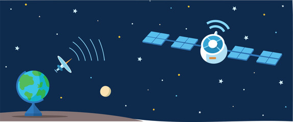 Wall Mural - two satellites orbiting earth transmitting data and signals across the cosmos