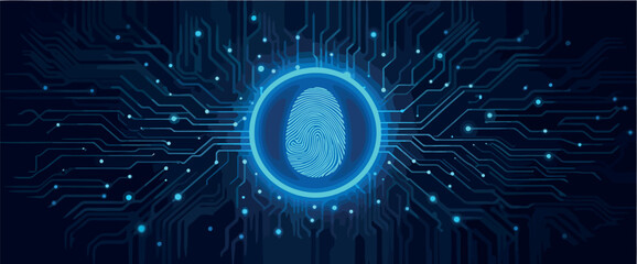 Poster - glowing fingerprint in a circuit board