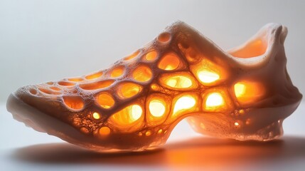 Poster - A glowing shoe sculpture made with intricate cellular formations
