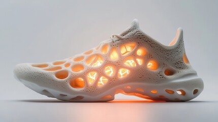 Poster - Artistic rendered sneaker with a geometric design and glowing interior