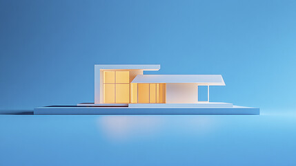 Poster - Minimal paper house model on solid blue background