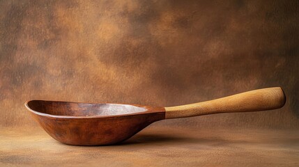 Poster - A handcrafted wooden spoon is presented against a brown textured background