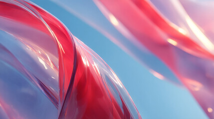 Poster - Abstract flowing shapes with pink and blue hues creating a dynamic and glossy composition art piece