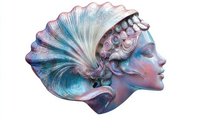 Poster - A tranquil visage of a woman integrated within a seashell