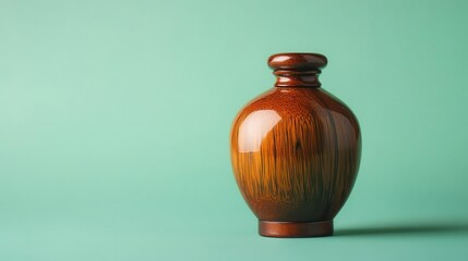 Poster - A beautifully designed wooden vase sits against a green background