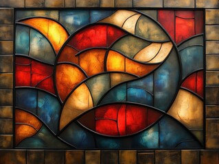 Aufkleber - Stunning Stained Glass Artwork: A Kaleidoscope of Vibrant Colors and Geometric Shapes