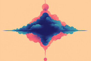 Poster - Abstract Cloudscape in Pastel Hues: An artistic illustration of an abstract cloud formation with a vibrant pink and blue gradients against a gentle orange background.