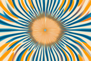 Poster - Abstract Illusion: A vibrant, swirling abstract design featuring radial patterns in shades of blue, orange, and cream, creating an optical illusion.