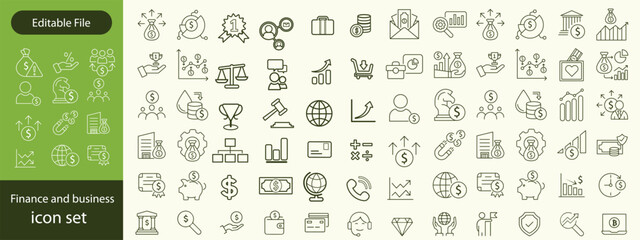 Finance and business line icons collection. Big UI icon set in a flat design. Thin outline icons pack. Vector illustration EPS10