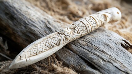 Poster - Carved ornamental dagger resting on wooden and fibrous materials