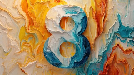 Poster - Abstract marble background featuring a bold, modern number 8, minimalist design with a high-end, stylish appearance.