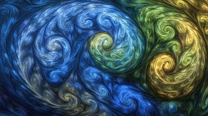 Aufkleber - Colorful Swirling Patterns in Blue Green and Yellow Tones