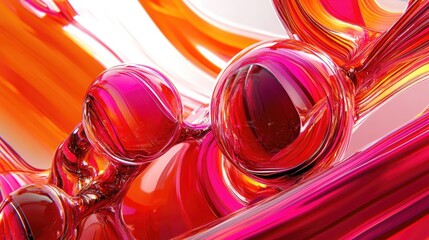 Aufkleber - Vibrant Abstract Swirls with Glossy Shapes in Red and Pink Tones