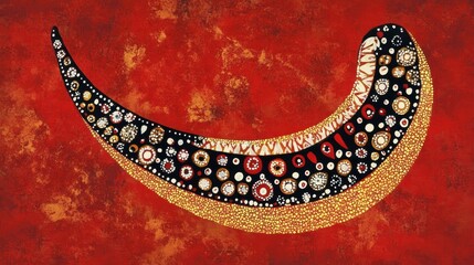 Poster - A large curved abstract art piece with circles and patterns