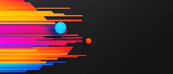 Wall Mural - abstract colorful geometric background with vibrant lines and spheres on dark backdrop concept of mo