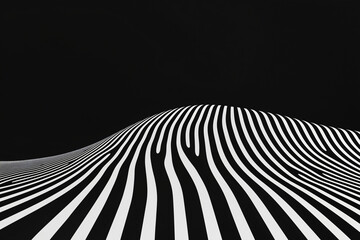 Poster - Stripped Illusion: The image showcases a mesmerizing black-and-white optical illusion of a rippling surface, where dynamic striped patterns morph and curve.