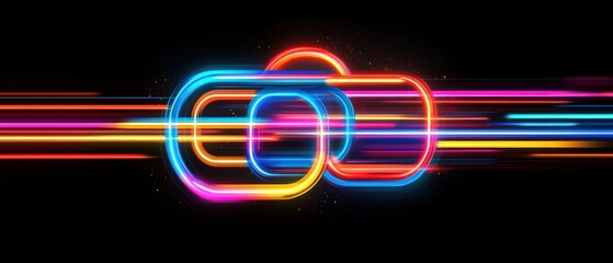 Wall Mural - abstract neon light trails with geometric shapes on black background concept of speed, technology, a