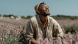 ©  Shomixer - A man in a lavender field deep in thought, showcasing an introspective moment filled with admiration for nature’s beauty and a sense of connection with the environment.