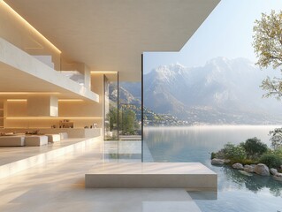 Aufkleber - Modern House with Lake View Interior Design
